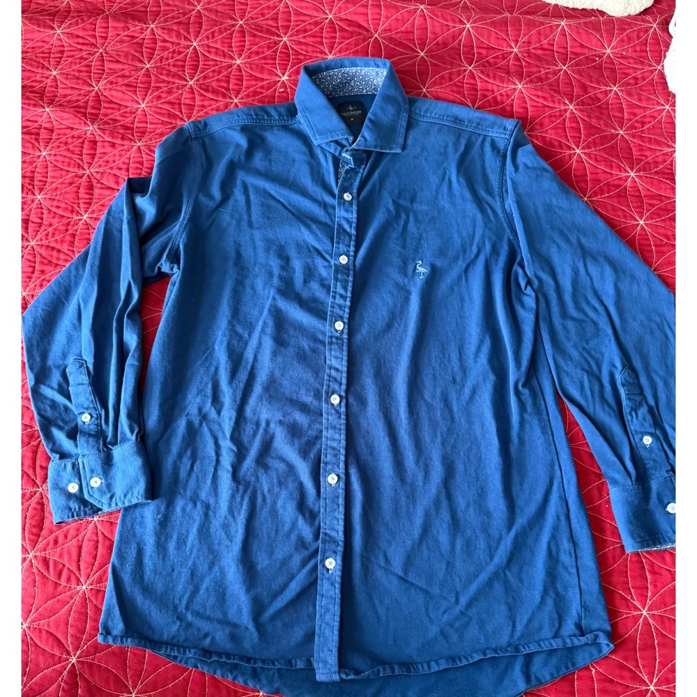 TAILORBYRD COLLECTION Mens Blue Cotton Casual Button Down Shirt Size M Flamingo